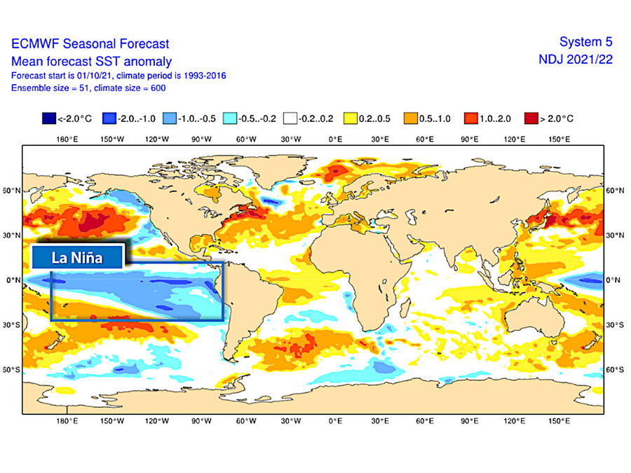 Cooling of the surface water of the Pacific Ocean