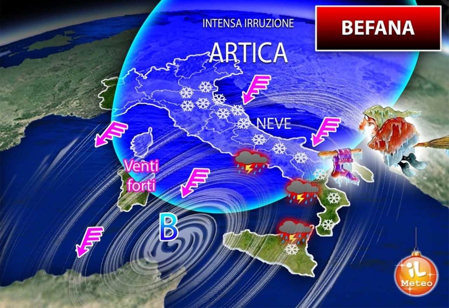 Weather: Epiphany Takes All Antigillons!  Winter General arrives in Befana from Scandinavia