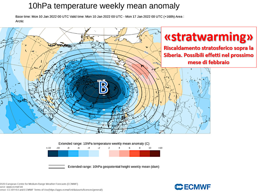 Stratwarming: riscaldamento anomalo e improvviso della stratosfera sopra il Polo Nord