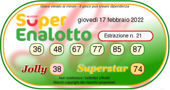 Today's drawing superenalotto Thursday 17 February 2022 Winner numbers 2