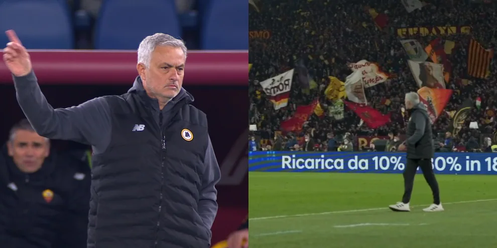 Mourinho's gesture and phrases towards Rome's curve during the derby