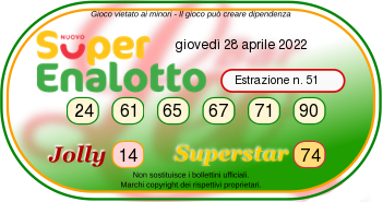 Draw today lsuperenalotto numbers Thursday 28 April 2022-2