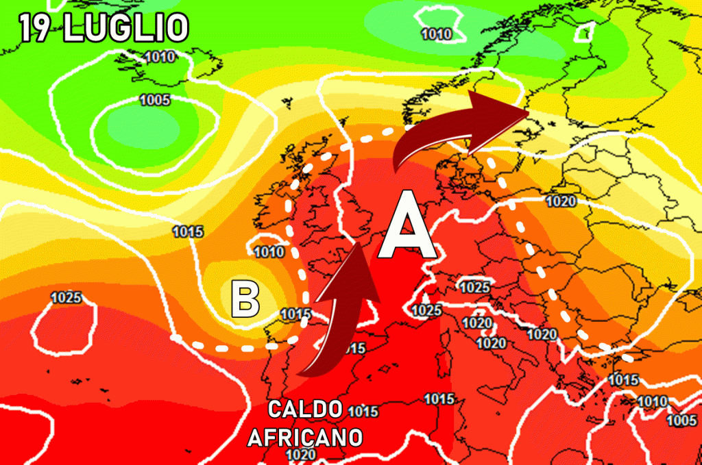 Subtropical hot breath in Great Britain shortly before arriving in Italy