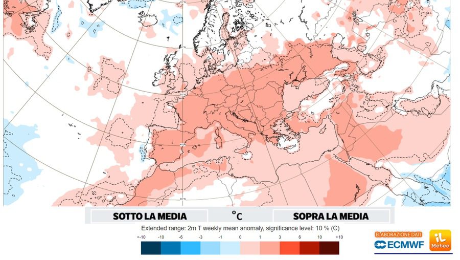 Above average temperatures of +2/3°C in most parts of Italy (Source: ECMWF)