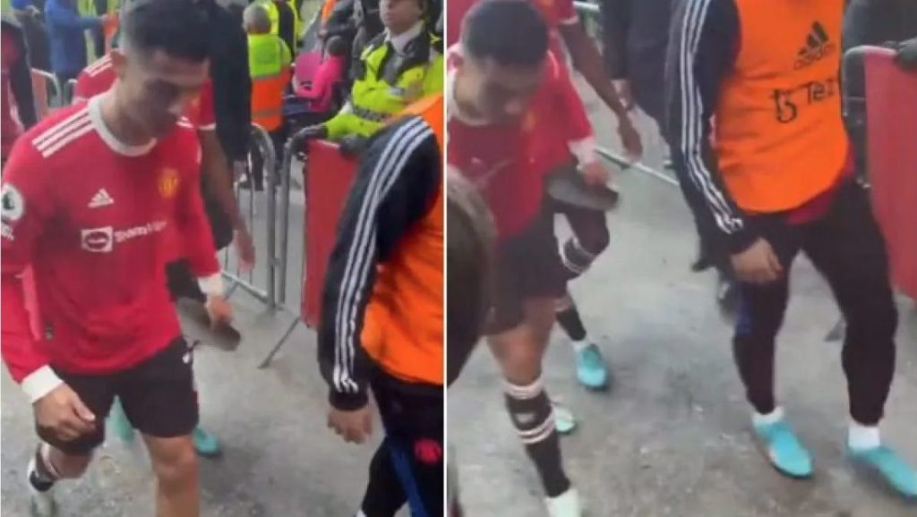 Cristiano Ronaldo booked for reckless gesture against young Everton fan