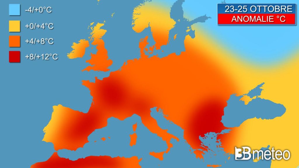 It is very hot and not only in Italy, temperatures reach 12 ° C above average over half of Europe.  Here's the status and predictions «3B Meteo