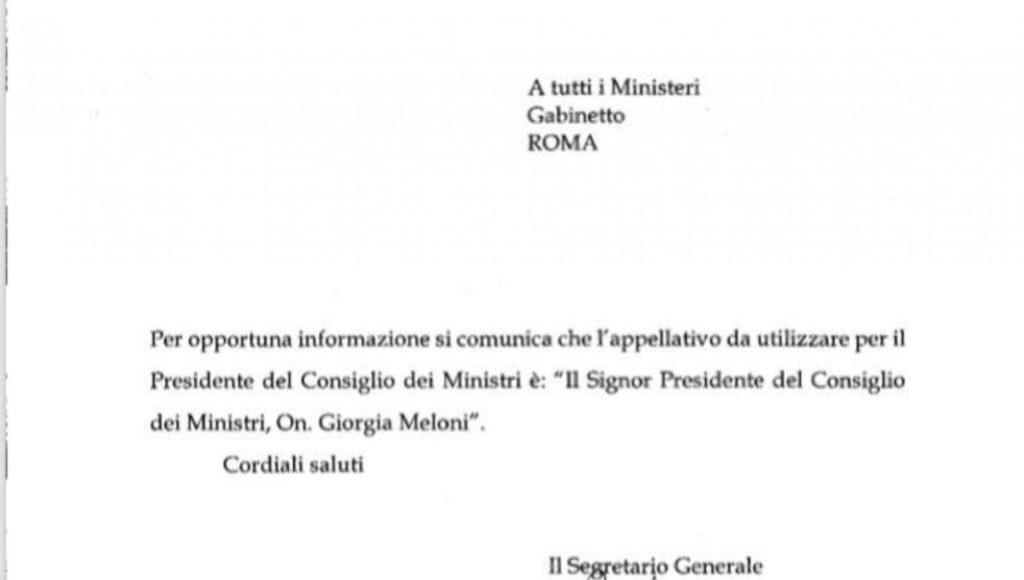 Meloney should be called "Prime Minister": communication to Palazzo Sigi Ministries