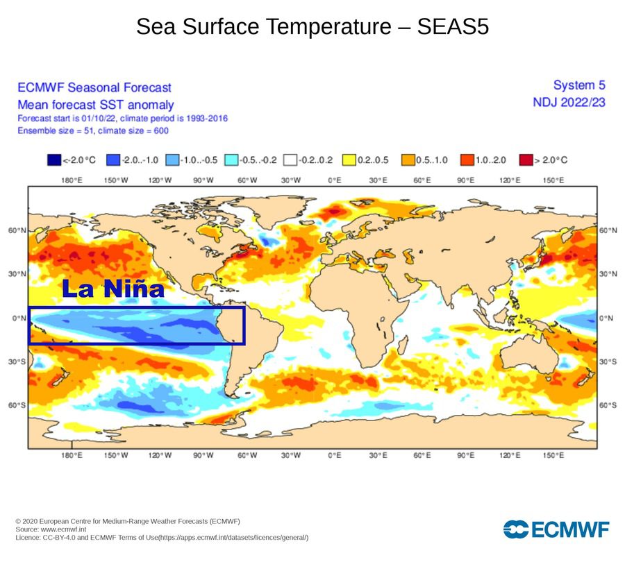 Temperature anomalies over the surface waters of the Pacific Ocean