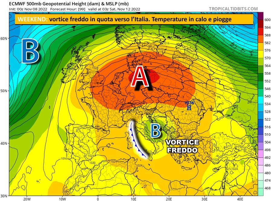 The cold vortex is on its way to Italy this coming weekend