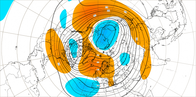 A geopotential anomaly at 500hPa is expected during the week of December 5-12
