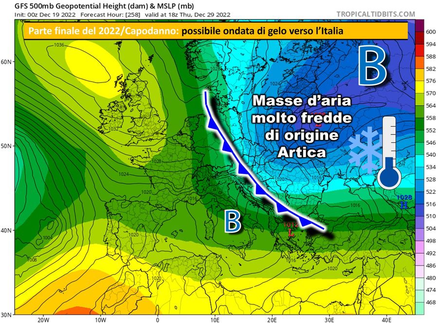 Very cold air masses descend from Russia towards Italy